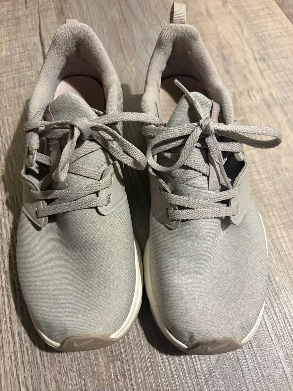 Nike Women's Taupe Athletic Sneakers with Pink Swoosh